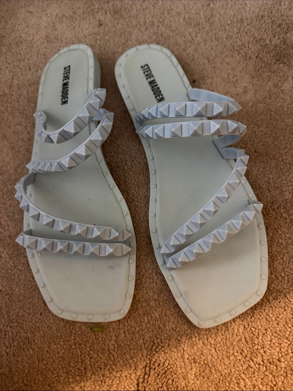 Steve Madden White Pyramid-Stud Strappy Slide Sandals